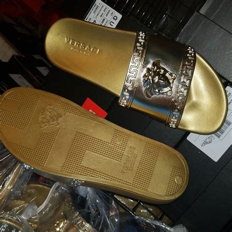 versace sliders womens gold|Versace flip flops women's.